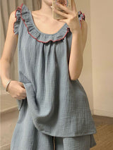 Ruffle Trim Cotton Pajama Set