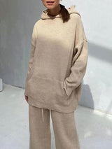 Loose Fit Knit Hoodie Pants Set