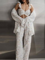 3 Pieces Colorful Heart Print Cotton Pajama Set