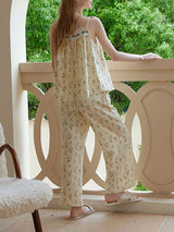 Flower Patterns Cotton Pajama Set