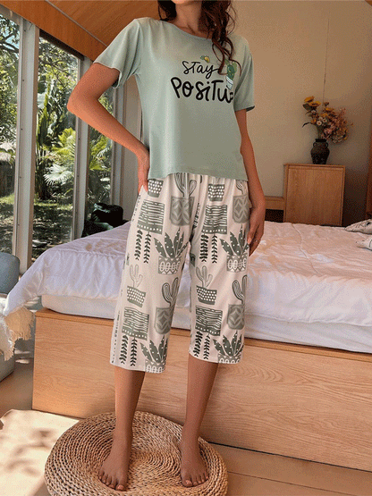 Cactus Print Five Shorts Pajama Set