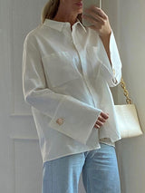 White Long Sleeve Lapel Shirt