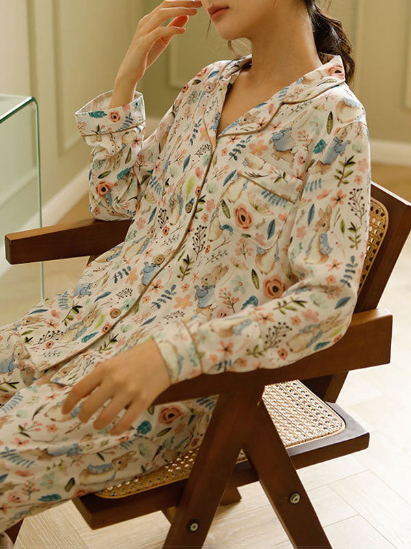 Rabbit Print Long Sleeve Pajama Set