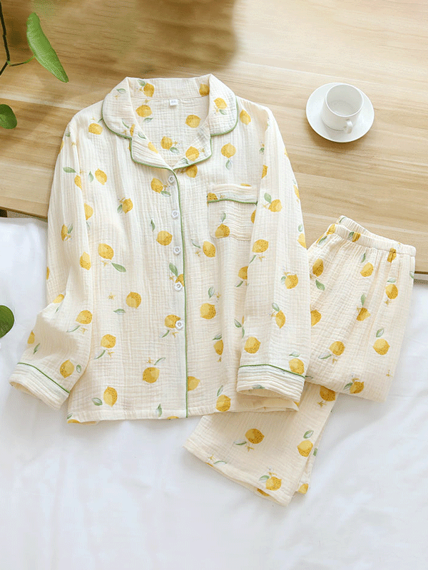Lemon Cotton Pajama Long Sleeve Set
