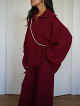 Knit Solid Color Zipper Top & Straight Pant Set