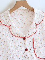 Small Red Floral Ruffled Collar Pajama Set