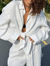 Long Sleeve Cotton White Shirt Two Piece Set