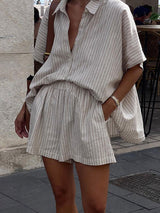 Striped Short Sleeve Shirt With Shorts Set