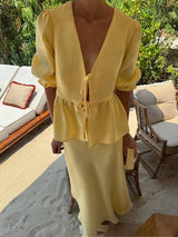 Lace-up Shirt and Maxi Skirt Two Piece Set