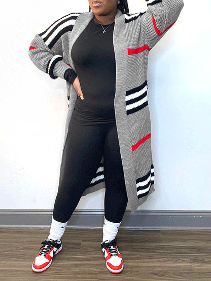 Long Sleeve Striped Open Front Cardigan