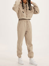 Thick Plush Hoodies Solid Short Top & Long Pants Set