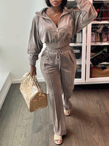 2Pcs Velvet Solid Color Long Sleeve Set