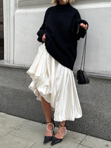 Solid Color Puffy Hem Midi Skirt