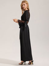 Kafiloe Lace Back Bowtie Long Sleeve Robe