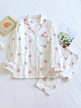 Heart Printed Long Sleeve Cotton Pajama Set