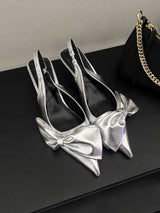 Satin Butterfly Knot Pointed Toes Heels