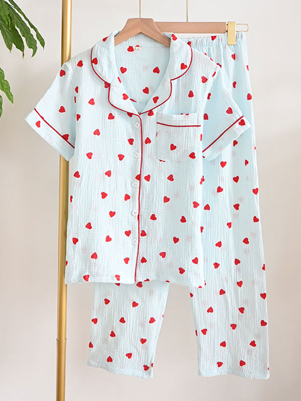 Hearts Printed Cotton Pajama Set