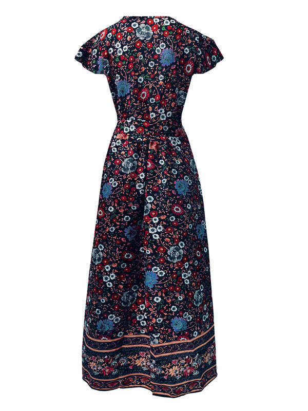 Short Sleeve Floral Print Maxi Dress