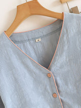 V Neck Button Cotton Pajama Set