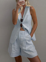 Linen Blend Waistcoat & Shorts Set