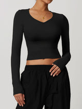 V Neck Long Sleeve Fitted Crop Top