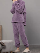 2Pcs Fleece Lapel Long Sleeve Pajamas