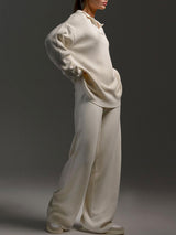 V Neck Solid Knitted Sweater Set