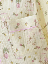 Bear Floral Printed Cotton Pajama Set