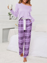 Plaid Print Pocket Casual Lounge Set