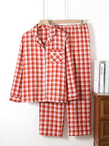 Kafiloe Plaid Long Sleeve Cotton Pajamas