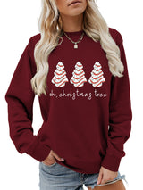 Christmas Tree Print Crew Neck Hoodies