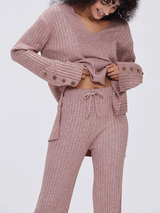 Button Design Solid Color Knit Suit