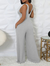 Solid Color Ribbed Knit Vest Jumpsuit Set