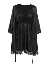 Satin 2Pcs Lace Trim Nightgown & Robe Set