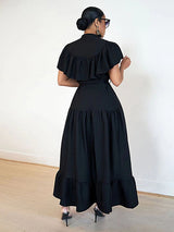 Elegant Shirt Black Maxi Dress