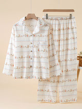 Lace Trim Long Sleeve Cotton Pajama Set