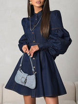 Puff Long Sleeve Mini Denim Dress