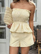 One Shoulder Striped Crop Top & Shorts Set