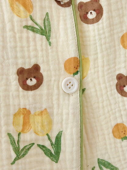 Cotton Tulip Teddy Print Pajama Set