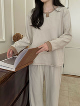 Thermal Velvet Striped Long Sleeve Pajama Set