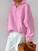 Solid Color Drop Shoulder Stand Collar Sweatshirt