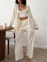 Knit Ruffle Trim 3-Piece Loungewear Set