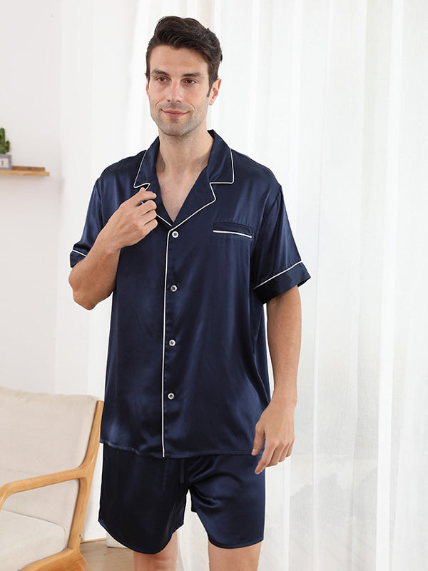 Solid Color Short Sleeve Silk Pajama Set