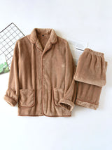 Contrast Trim Flannel Pajama Set