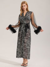 Kafiloe Printed Sheer Sleeve Long Robe