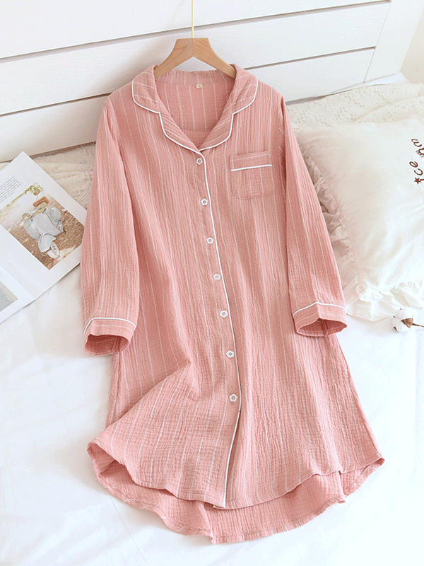 Cotton Stripe Button Down Nightgown