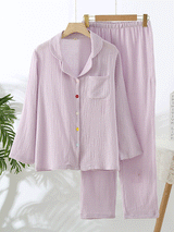 Cotton Long Sleeve Solid Color Pajama Set