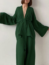 Cotton Solid Color Long Sleeve Robe Set