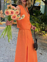 Linen Blend Vest & Flowing Maxi Skirt Set