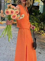 Linen Blend Vest & Flowing Maxi Skirt Set